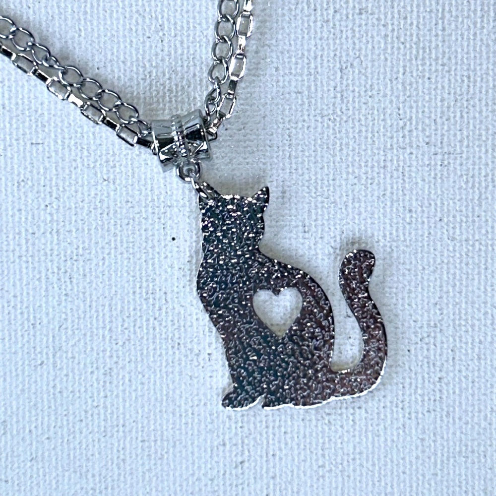 Handmade Kitty Cat Love Double Chain Stainless Steel Necklace Hypoallergenic